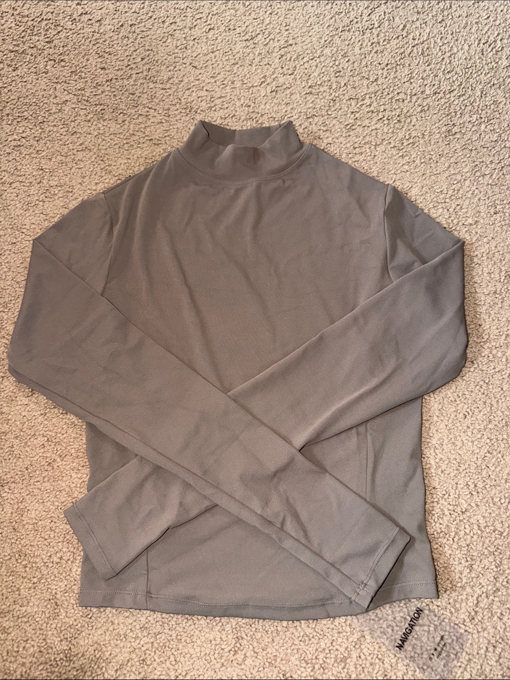 Long Sleeve Mock Neck Top - Gray/Tan